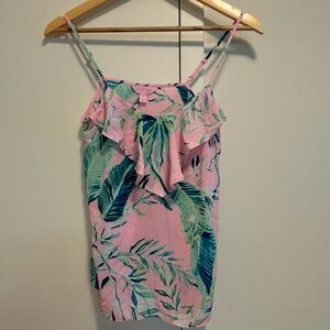Lilly Pulitzer Pink and Blue Leaf Print Top